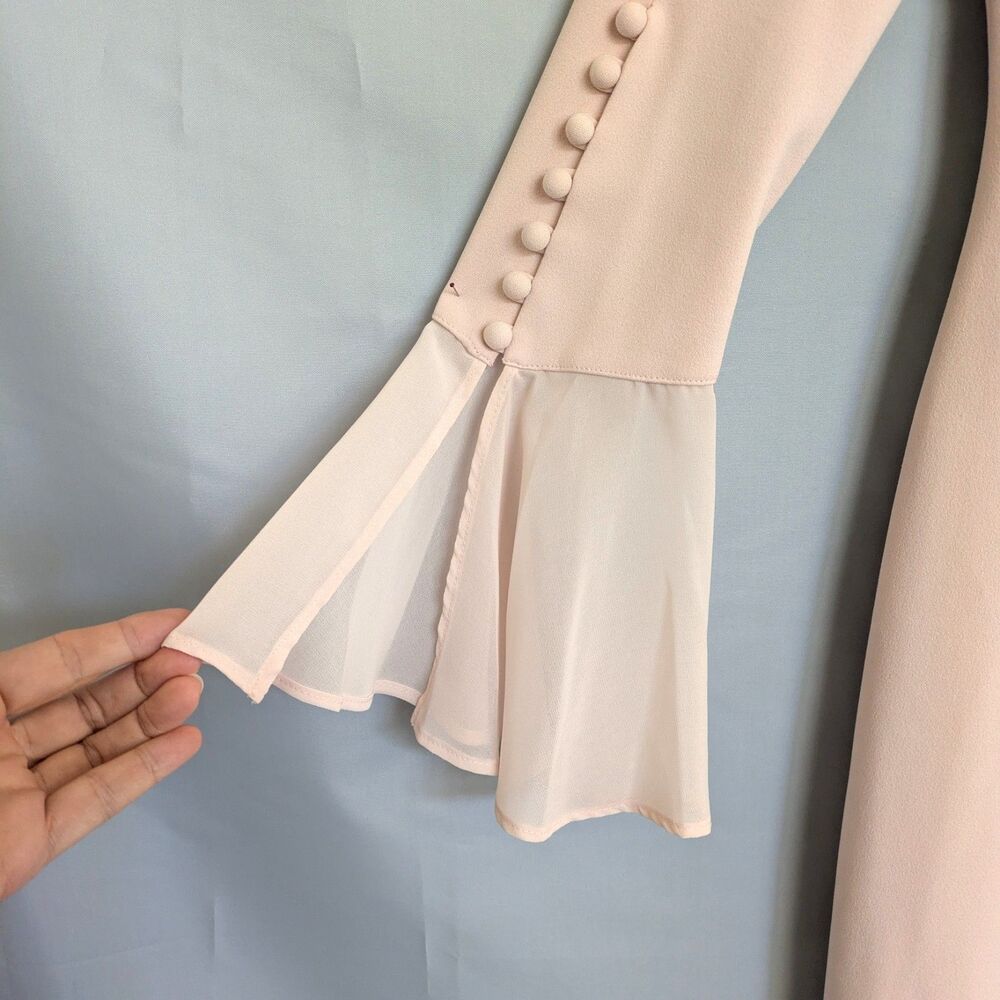 Calvin Klein Blush Pink Chiffon Bell Sleeve Sheath Dress Size 6 Button Detail - Picture 4 of 15